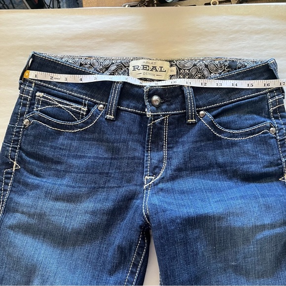 Ariat Real Mid-Rise Blue Boot Cut Jeans with Medium Wash Large Stitching - Picture 11 of 13